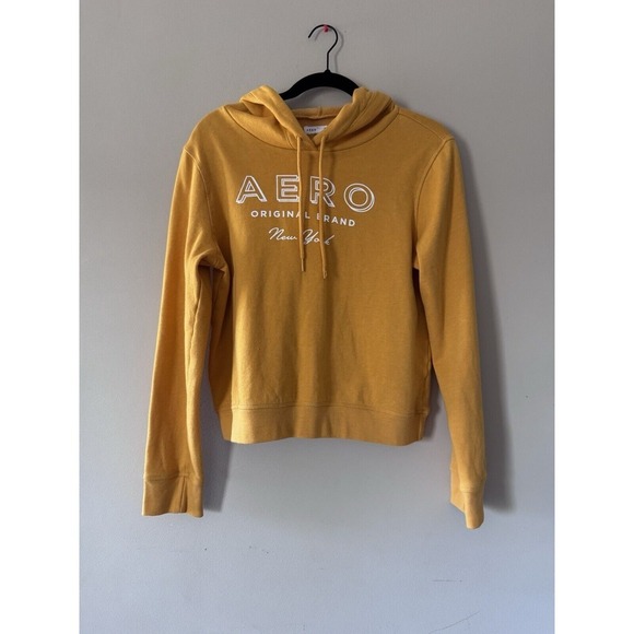 Aeropostale Tops - Aeropostale Yellow Sweatshirt Hoodie Size Medium Fleece Lined Logo New York